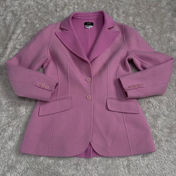 Vintage 80s Jôn Tailored Flocked Wool Knit Blazer Jacket Collared Candy Pink - Picture 3 of 14